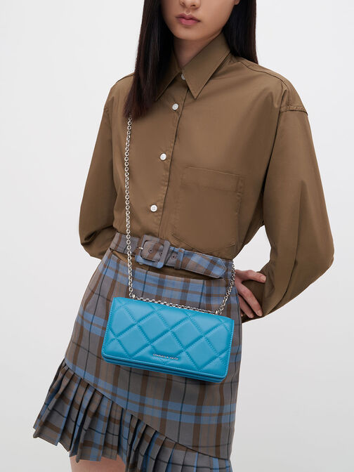 Paffuto Chain Handle Quilted Long Wallet, Cerulean, hi-res