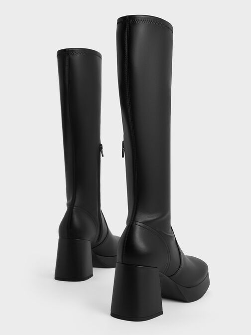 Botas Evie a la rodilla con tacón de bloque y plataforma, Negro, hi-res