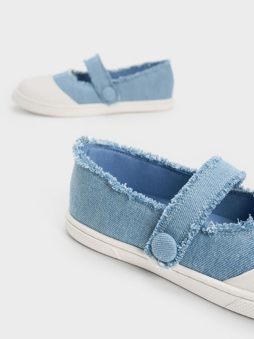 Girls' Toe-Cap Denim Mary Janes, Light Blue, hi-res