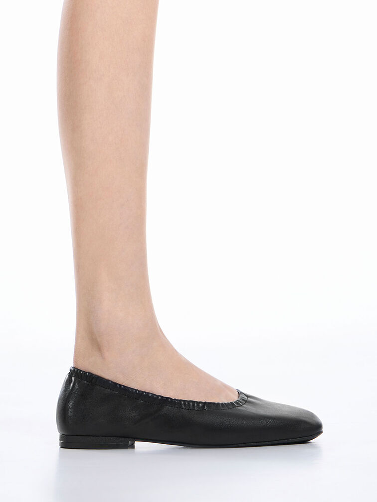 Ruched Ballerina Flats, Black, hi-res