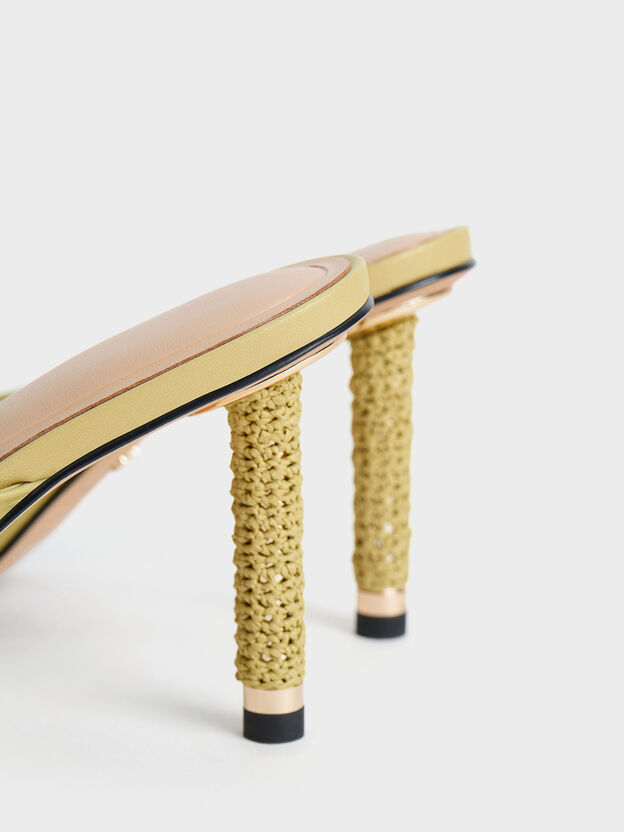 Leather Woven-Heel Pointed-Toe Mules, Lime, hi-res