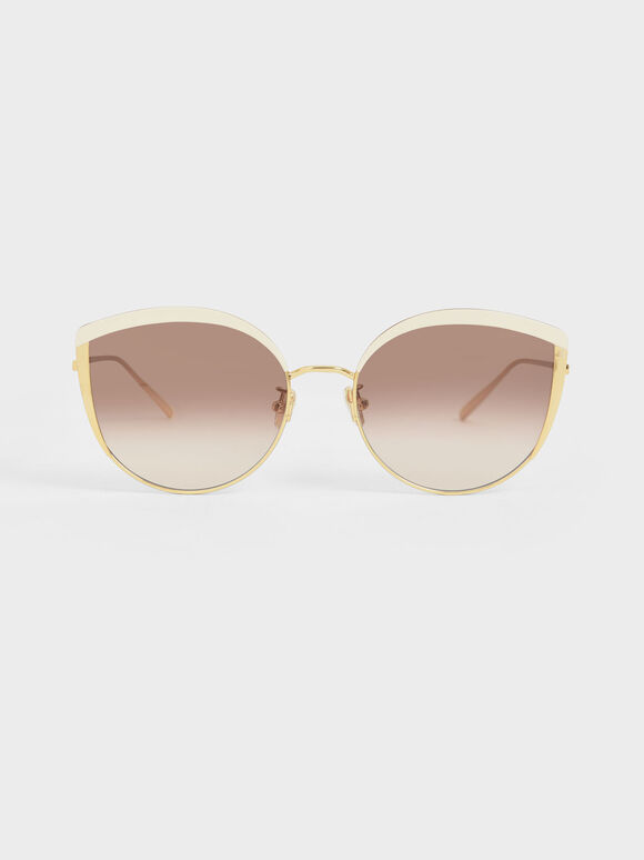 Thin Metal Frame Cat-Eye Sunglasses, Cream, hi-res