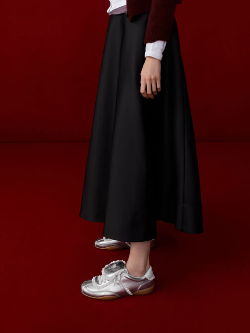 Louise Lace-Trim Sneakers, Silver, hi-res