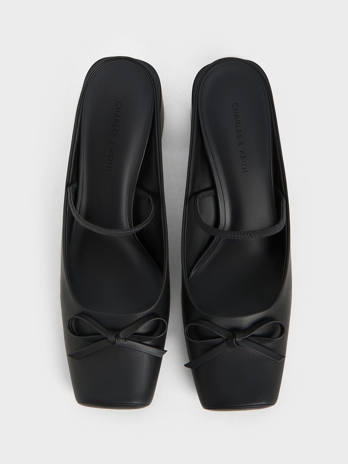 Black Bow Square Toe Block Heel Ballet Mules CHARLES KEITH AU