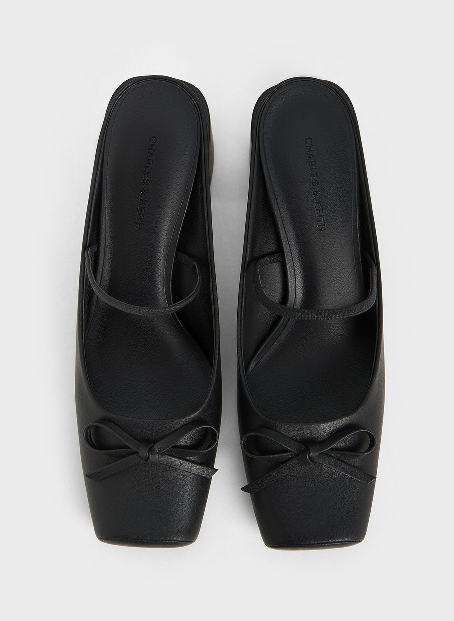 Bow Square-Toe Block-Heel Ballet Mules, Black, hi-res