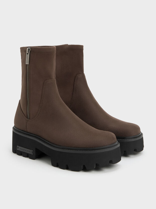Imogen Faux Suede Chunky Ankle Boots, Chocolate Textured, hi-res