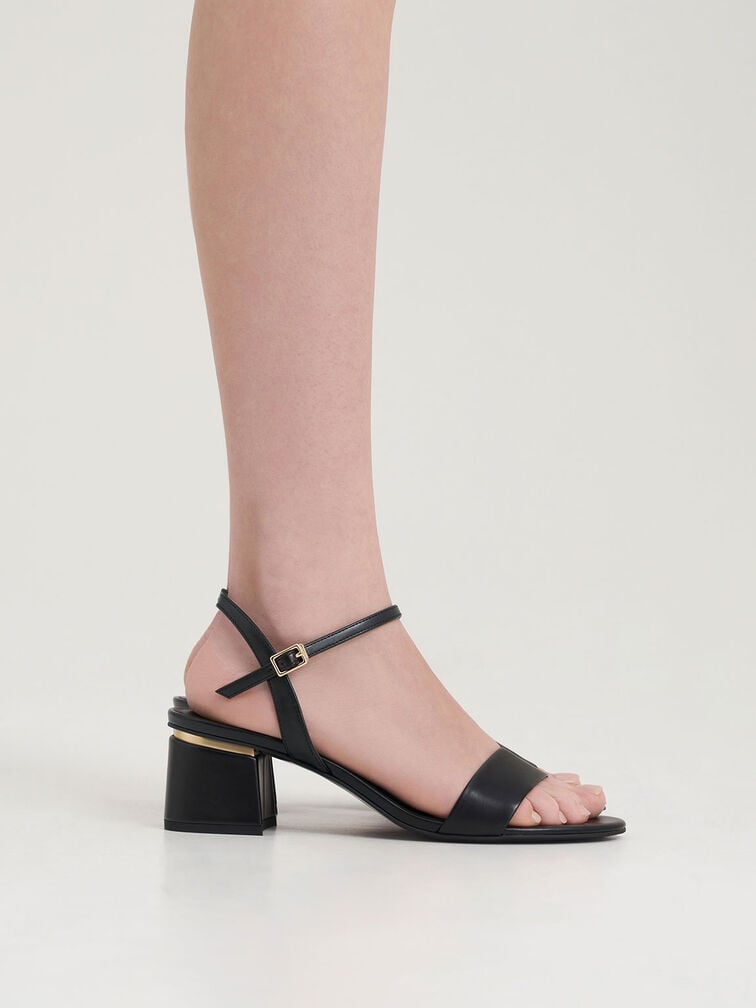 Open Toe Ankle Strap Block Heel Sandals, Black, hi-res