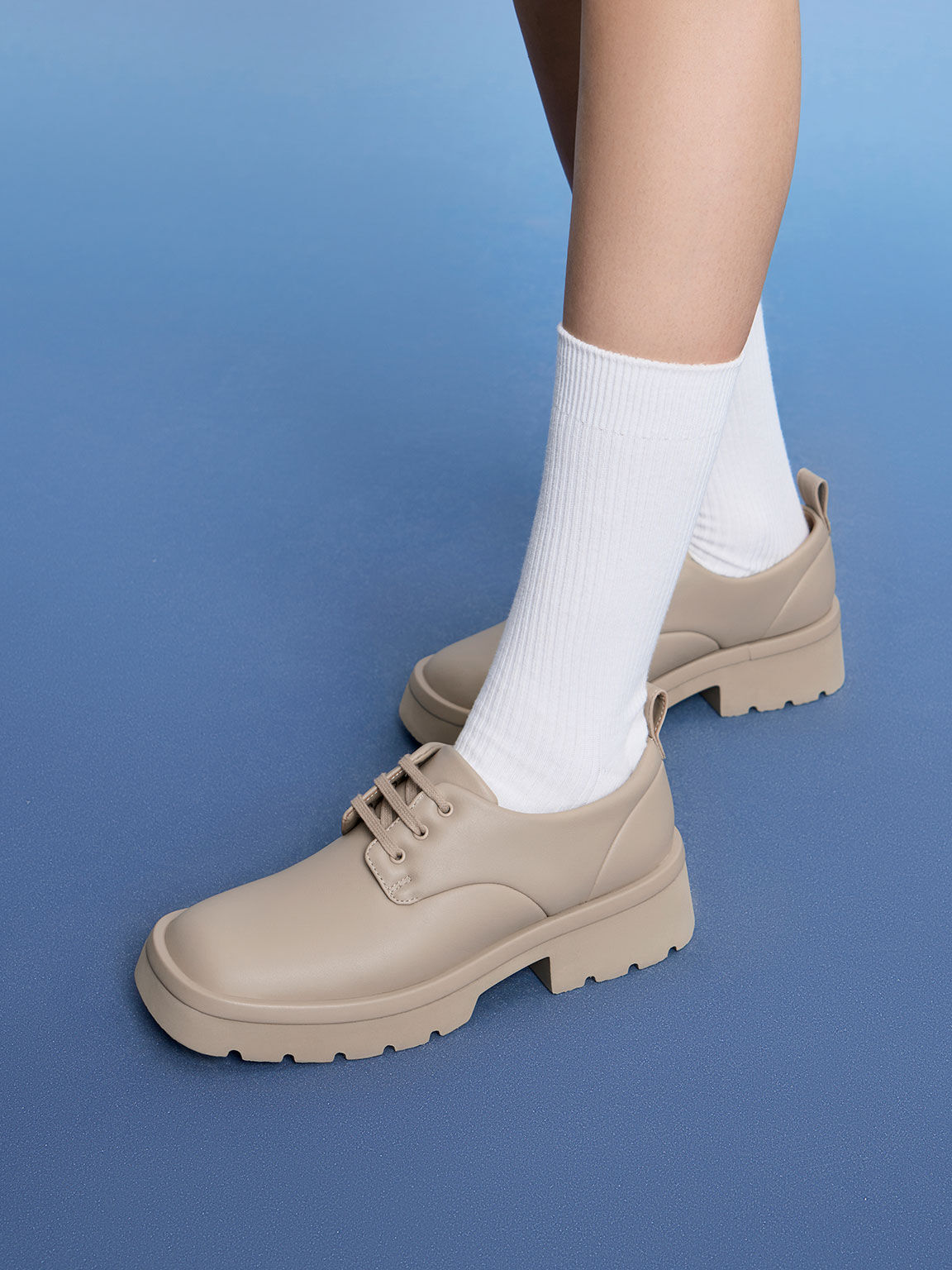 Ridged Sole Lace-Up Oxfords, Taupe, hi-res