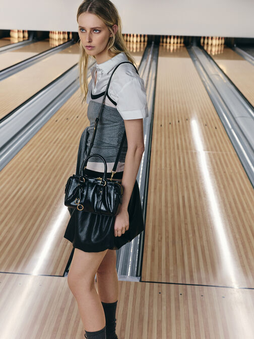 Britton Ruched Top Handle Tote Bag, Black, hi-res