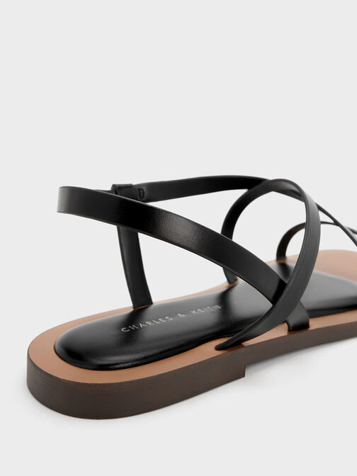 Asymmetrical Strappy Sandals, Black, hi-res