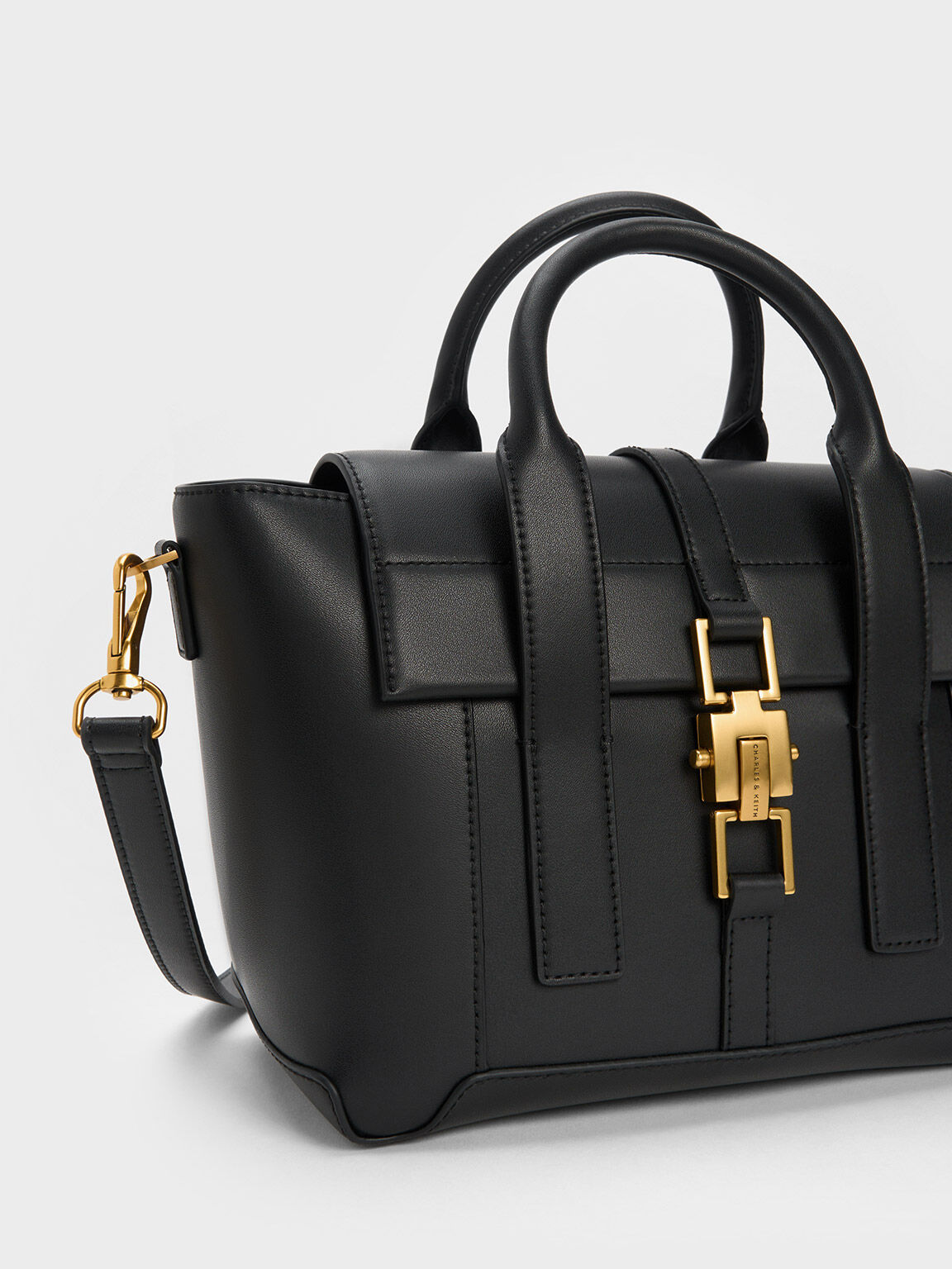 Dua Buckled Trapeze Tote, Black, hi-res