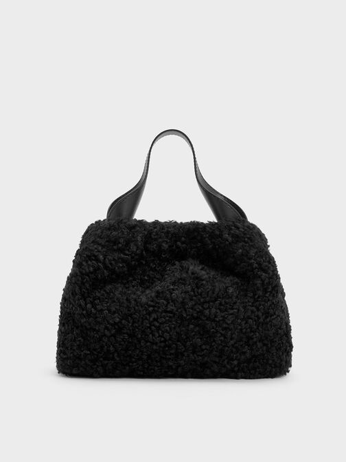 Bolso holgado Ally con acabado peludo, Noir, hi-res