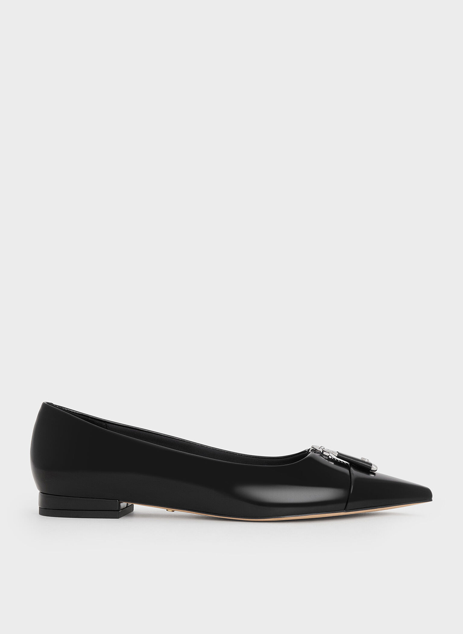 Zapatos planos Nina de cuero con puntera fina, Negro pulido, hi-res