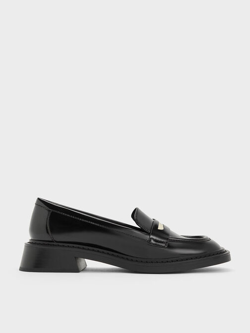 Metallic Penny Tab Loafers, Black Box, hi-res