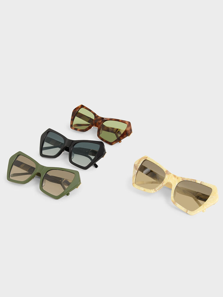 Geometric Frame Sunglasses, Cream, hi-res