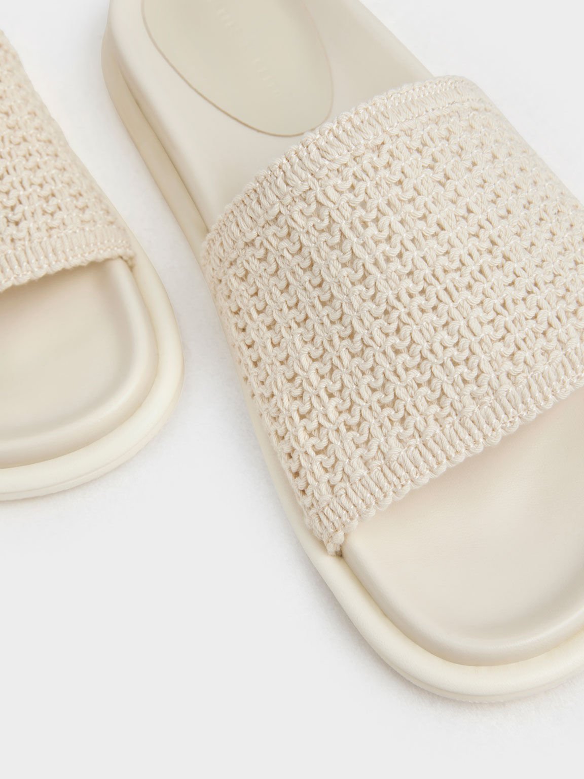 Knitted Slide Sandals, Cream, hi-res