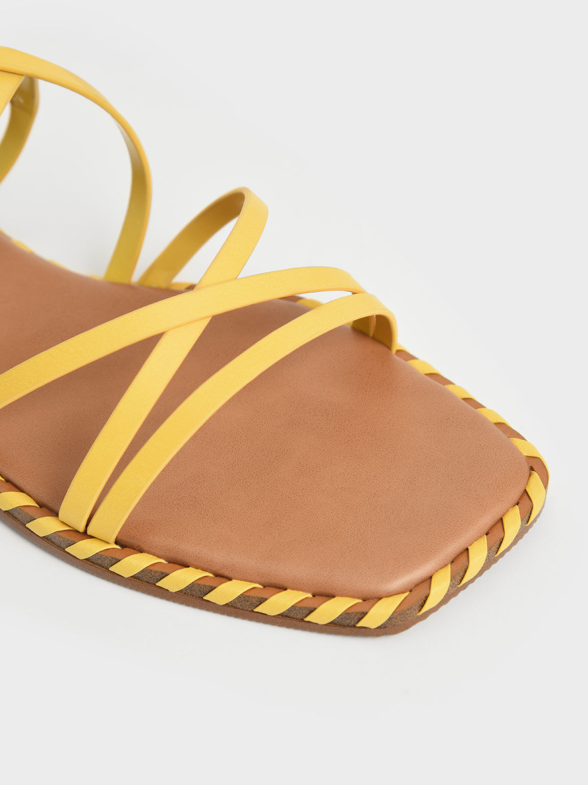Whipstitch Trim Strappy Sandals, Yellow, hi-res