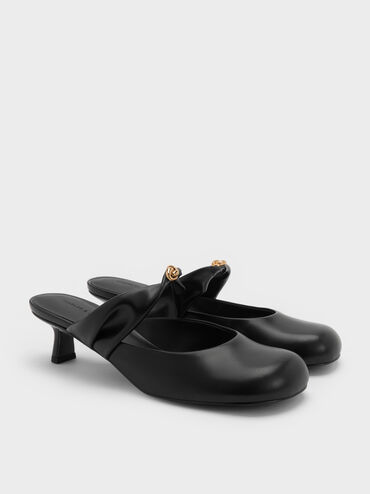 Mules de Tac&oacute;n con Tira Trenzada y Detalles Met&aacute;licos, Negro, hi-res
