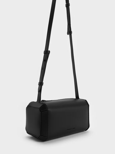Geometric Boxy Shoulder Bag, Black, hi-res