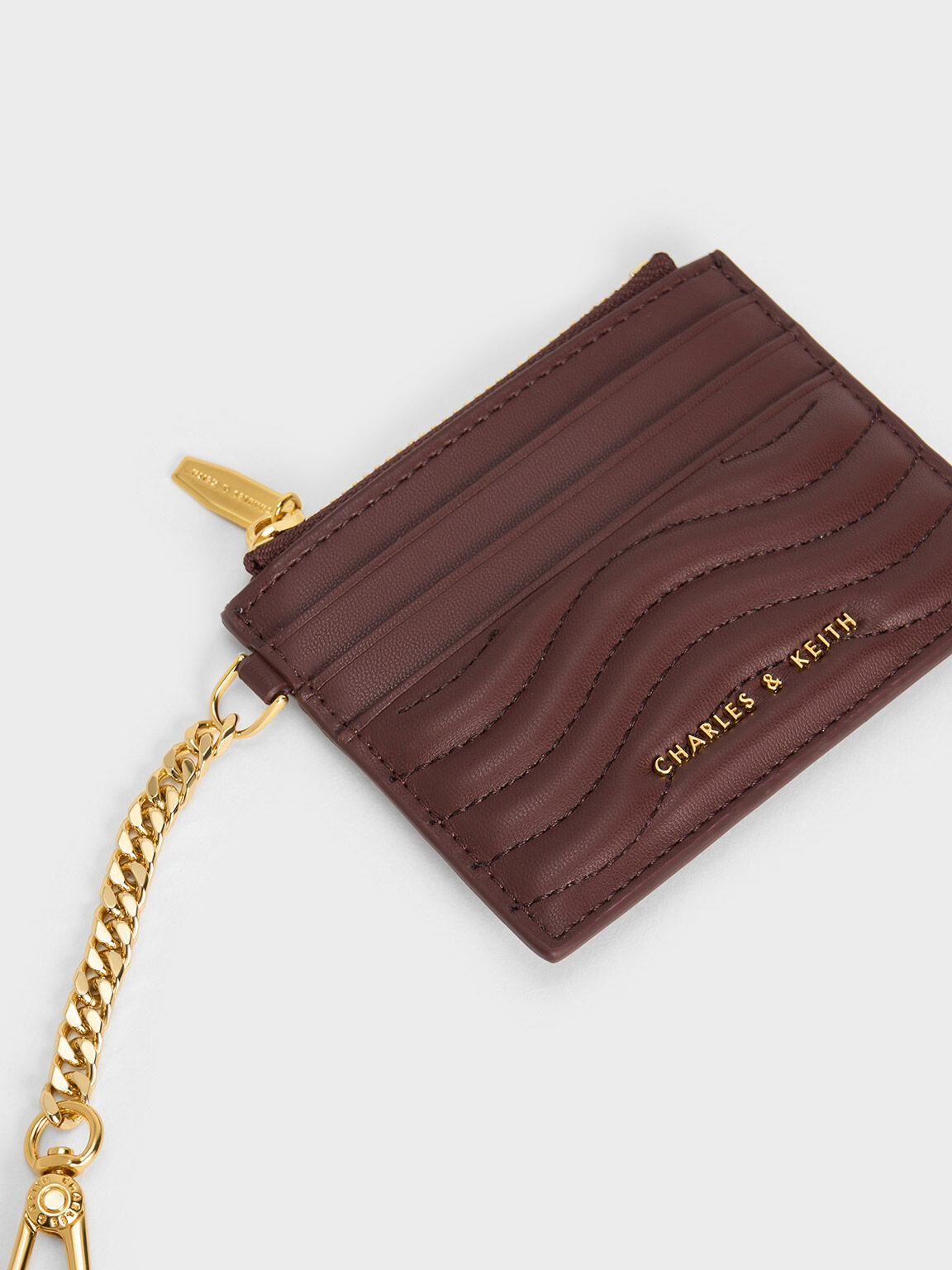 Aubrielle Stitch-Trim Zip Cardholder, Dark Chocolate, hi-res
