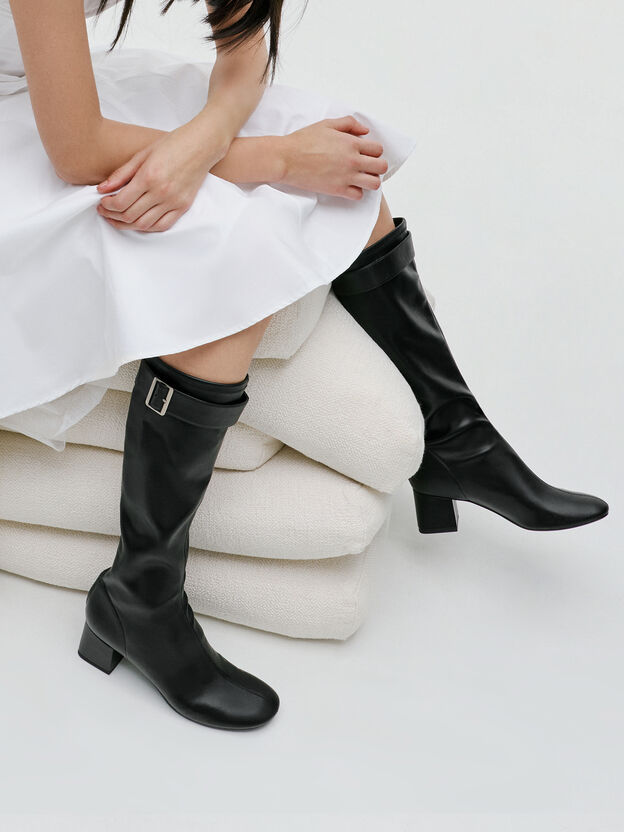 Gerry Buckled Knee-High Boots, Black, hi-res