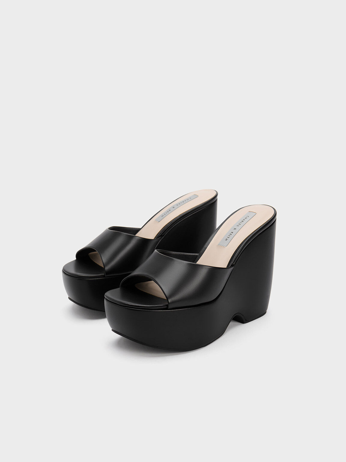 Black Chunky Platform Wedge Mules CHARLES & KEITH BH