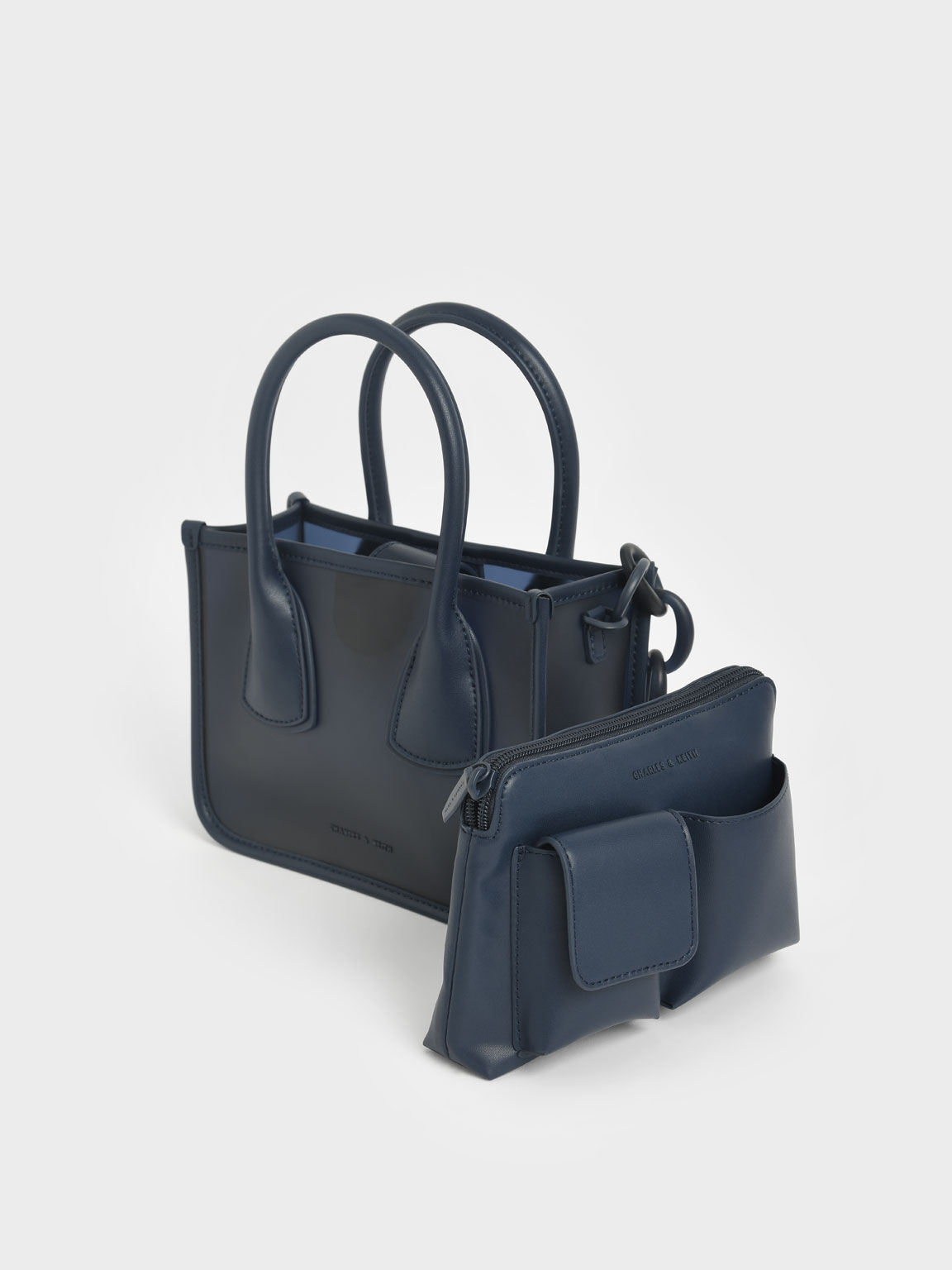 Navy Chain Link Double Handle Bag - CHARLES & KEITH International