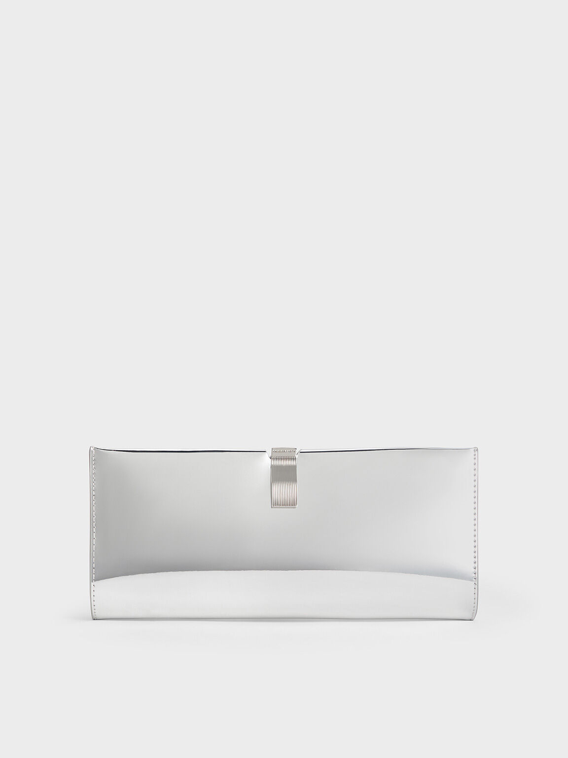 Charles Keith Wisteria High Shine Metallic Accent Clutch Silver S