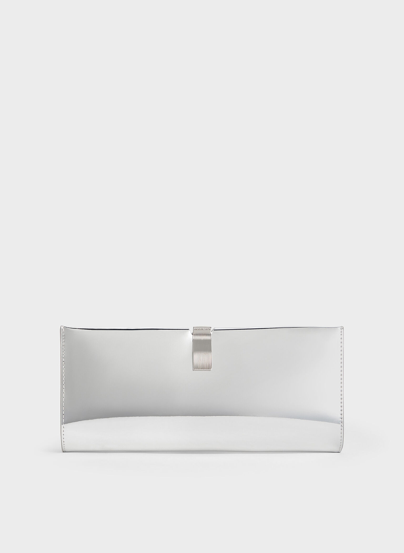 Wisteria High-Shine Metallic-Accent Clutch, Silver, hi-res