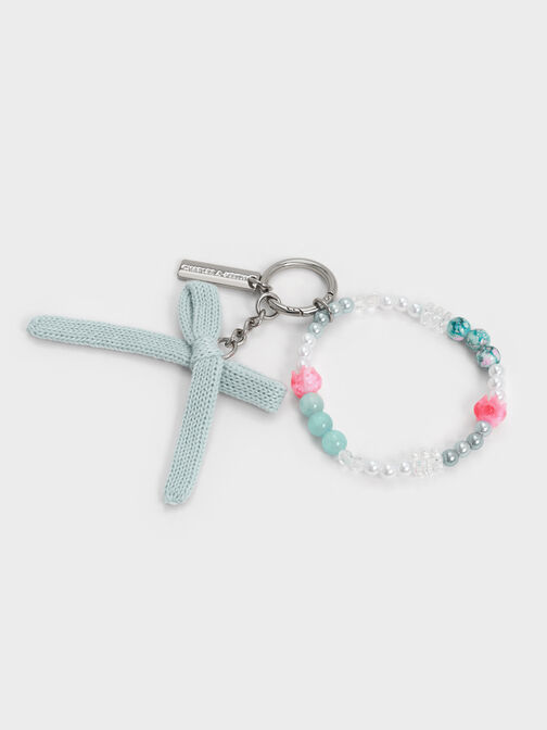 Crochet Bow Beaded Charm, Sea Salt Blue, hi-res