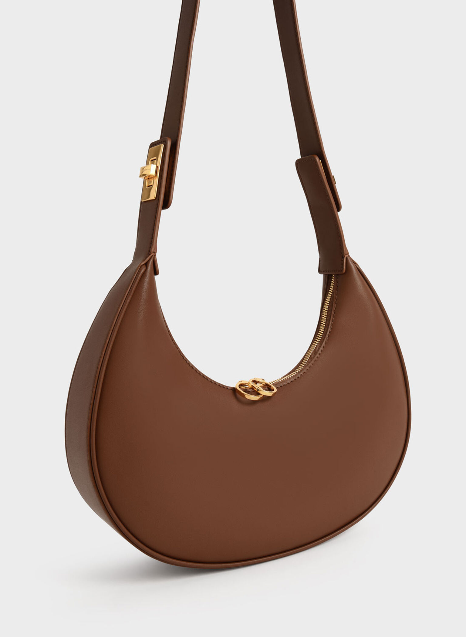 Crescent Hobo Bag, Brown, hi-res