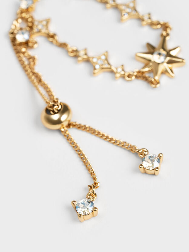 Bracelet avec ornements cristaux et &eacute;toiles, Or, hi-res