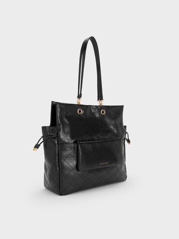 Duo Quilted Braided-Strap Drawstring Two-Way Backpack, Noir, hi-res