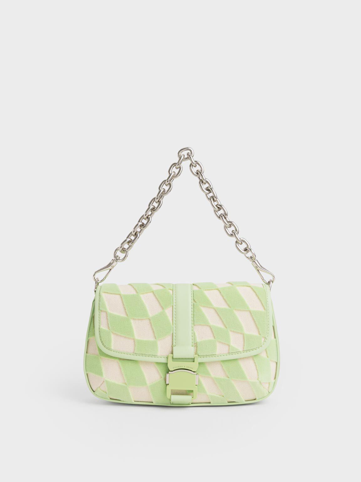 Zetta Checkered Canvas Crossbody Bag, Mint Green, hi-res