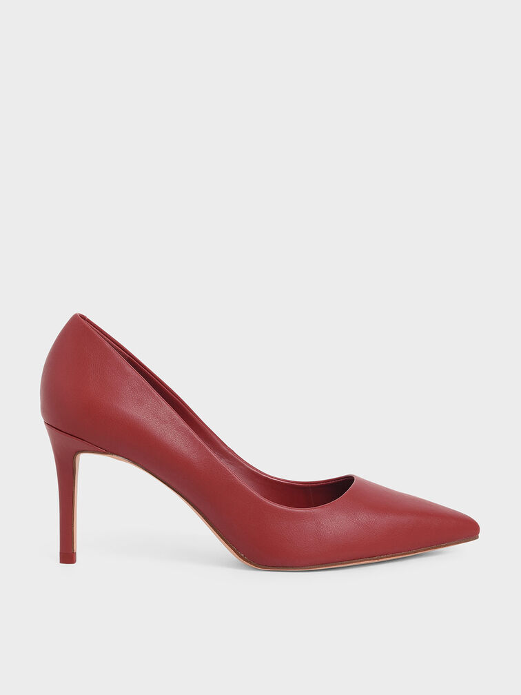 Pointed Toe Pumps, Red, hi-res