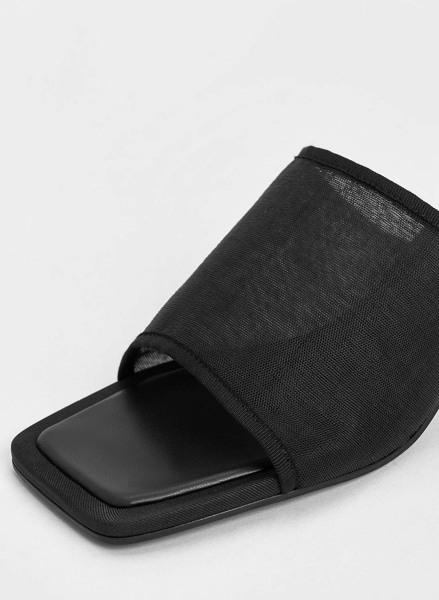 Mules de malla Loren con tacón bajo, Negro texturizado, hi-res