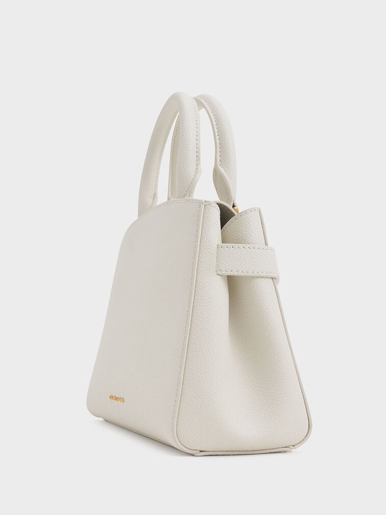 Cream Aubrielle Metallic-Accent Belted Bag - CHARLES & KEITH KH