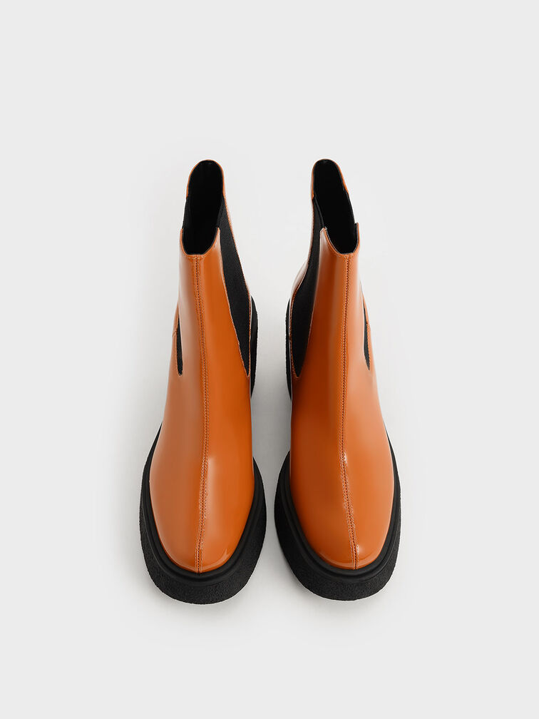 Odette Patent Leather Chelsea Platform Boots, Cognac, hi-res