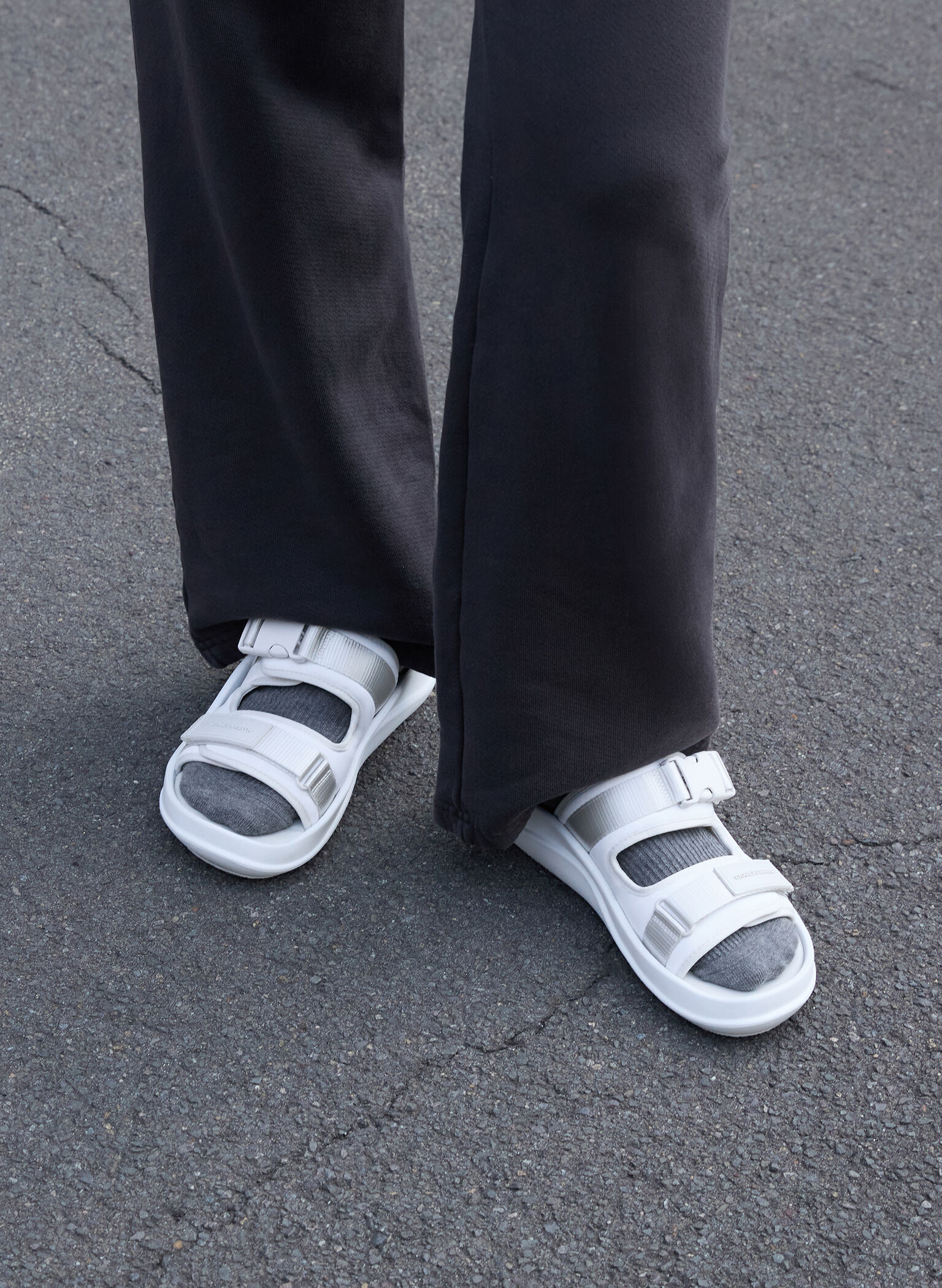 Nylon Double-Strap Sports Sandals, White, hi-res