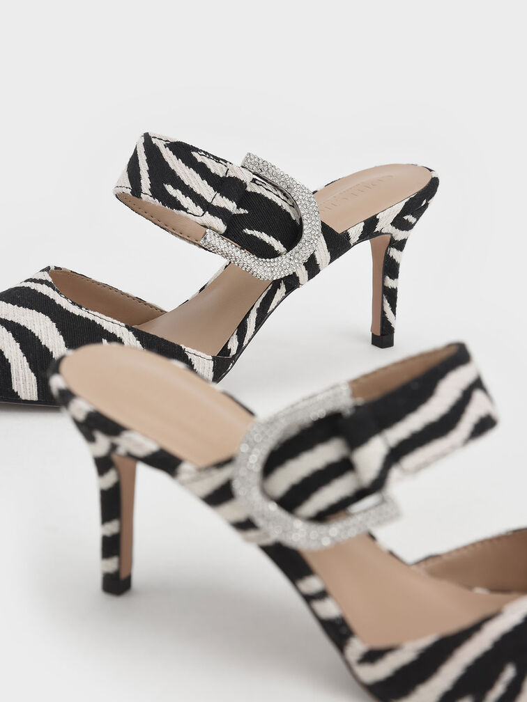 Gabine Jacquard Tiger-Print Mule Pumps, Animal Print White, hi-res