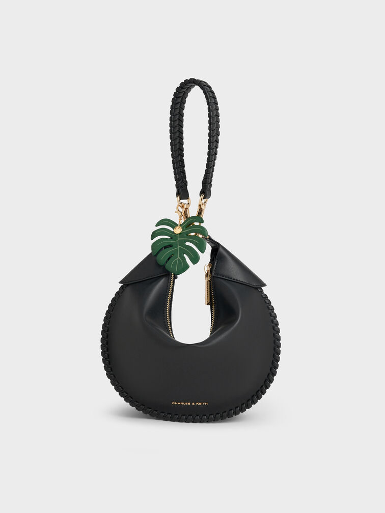 Blume Braided Curved Hobo Bag, Black, hi-res