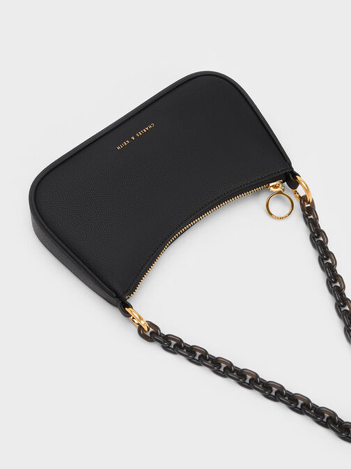 Alcott Scarf Chain-Link Shoulder Bag, Black, hi-res