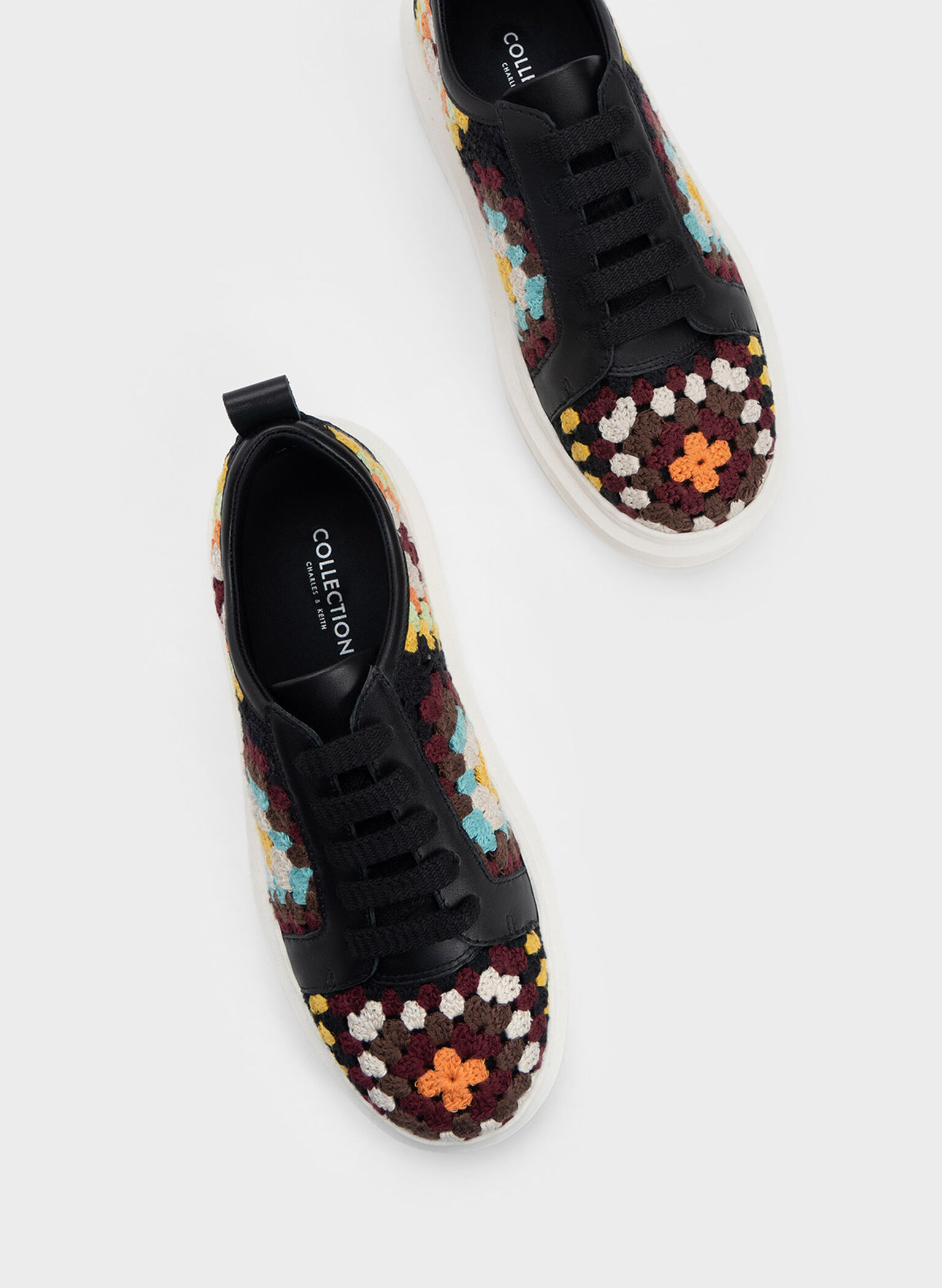 Floral Crochet & Leather Sneakers, Multi, hi-res