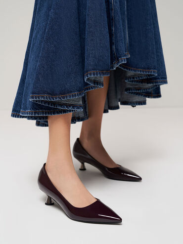 Patent Spool Heel Pumps, Maroon, hi-res