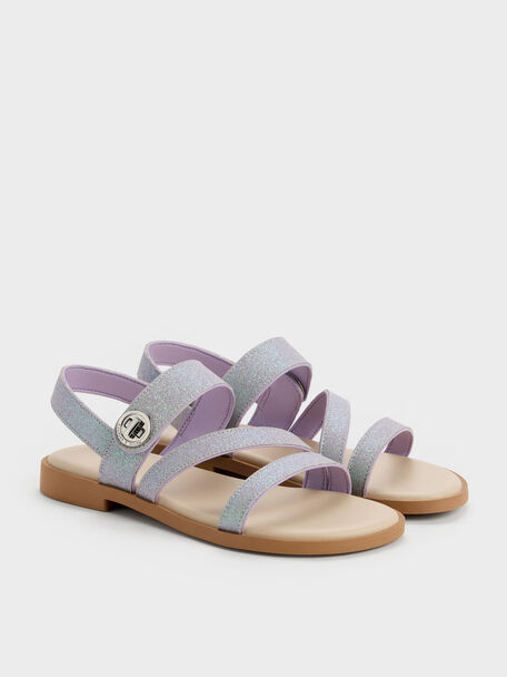 Girls' Yara Glittered Strappy Sandals, Purple, hi-res