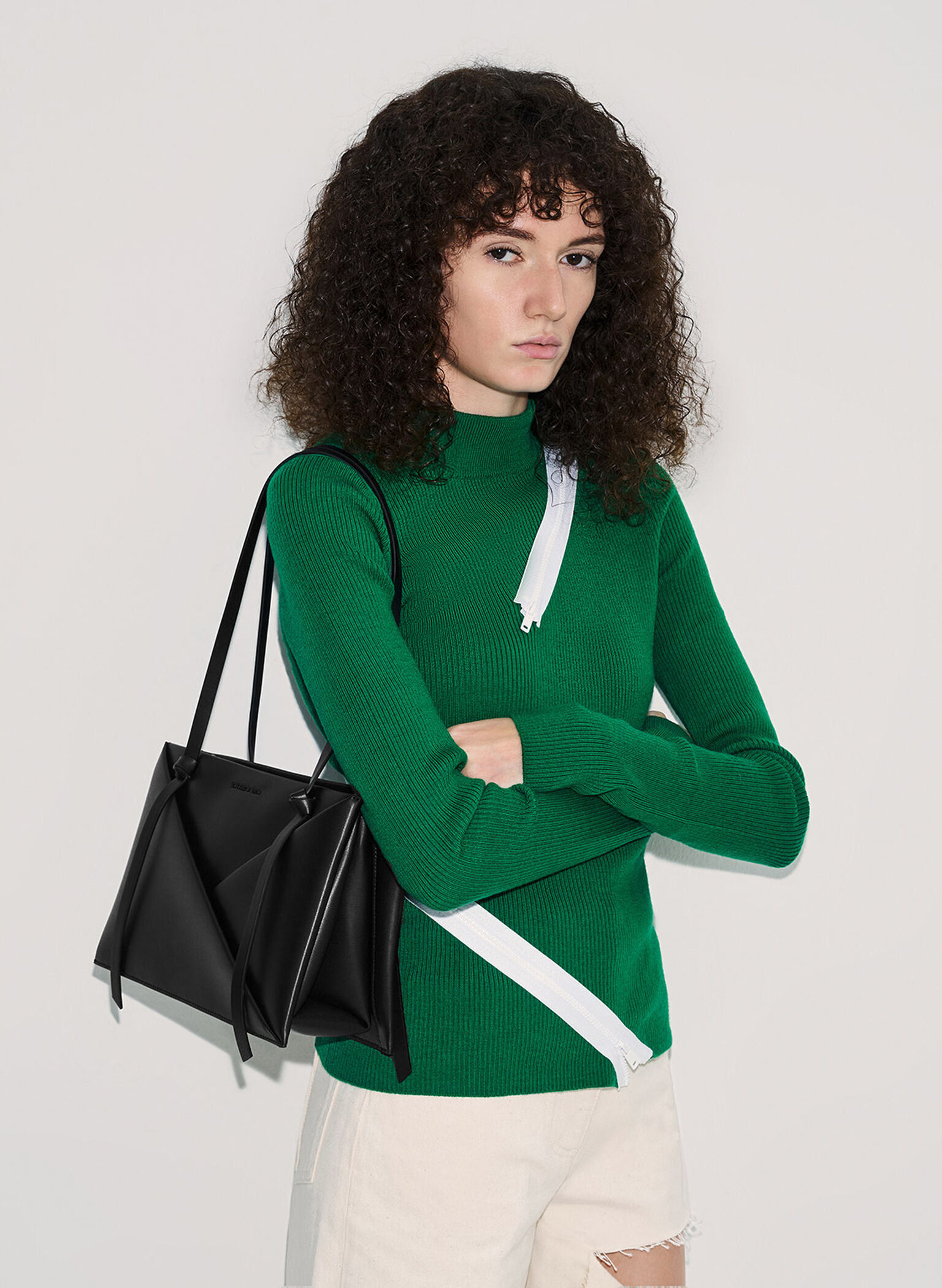 Bolso tote geométrico Midori, Noir, hi-res