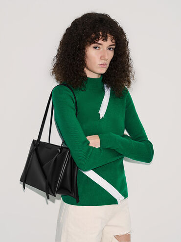 Bolso tote geométrico Midori, Noir, hi-res