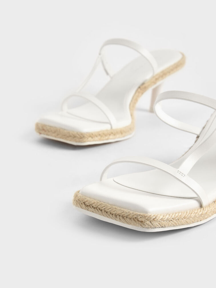 Jute-Trim Heeled Mules, White, hi-res