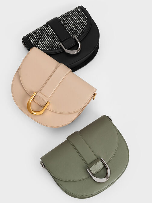 Gabine Leather Saddle Bag, Beige, hi-res
