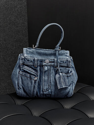 Arita Denim Jeans Top Handle Bag, Denim Blue, hi-res
